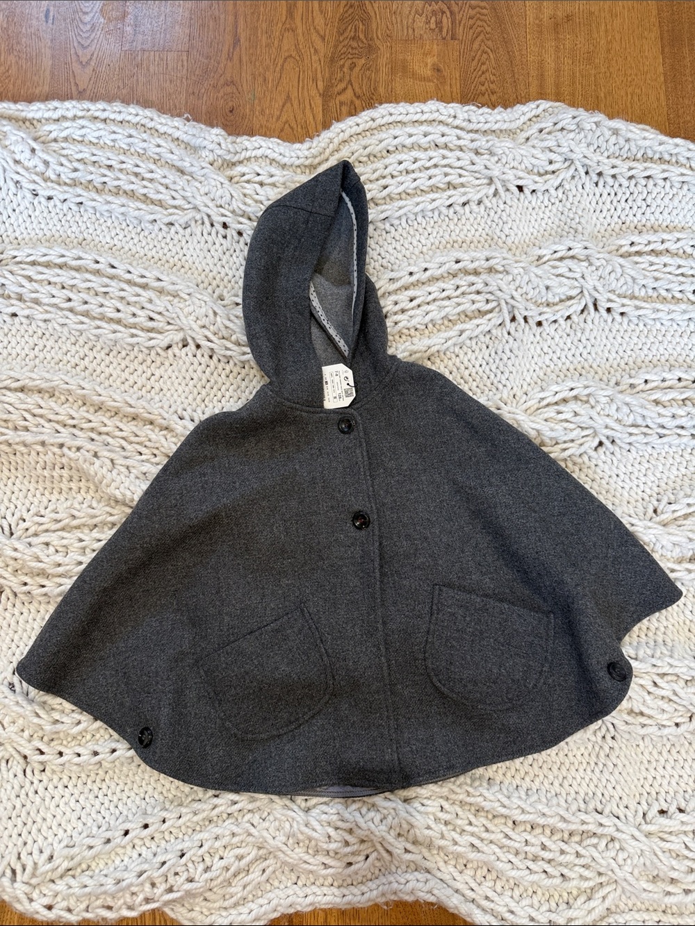 Zara Dark Gray Hooded Wool-Blend Cape Coat